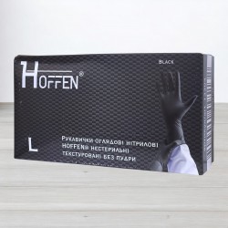 Рукавички нітрилові Hoffen, текстуровані чорні, розмір L, 50пар/уп